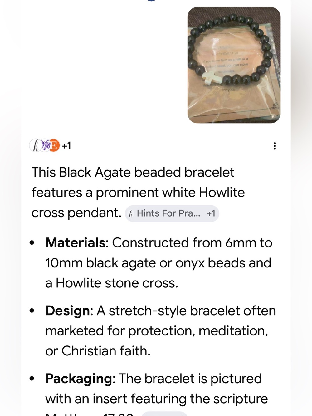 #2515**Black Beaded Bracelet with White Cross Charm - Picture 6 of 17